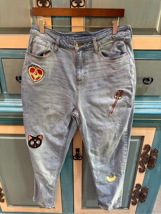 Sailor Moon Denim - Sailor Moon Women's Boyfriend Jeans with Embroidered Character Patches
